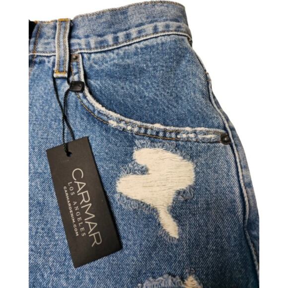 Carmar Beatrice Rhinestone Zipper Distressed Mini Skirt Size 26 - Picture 3 of 12